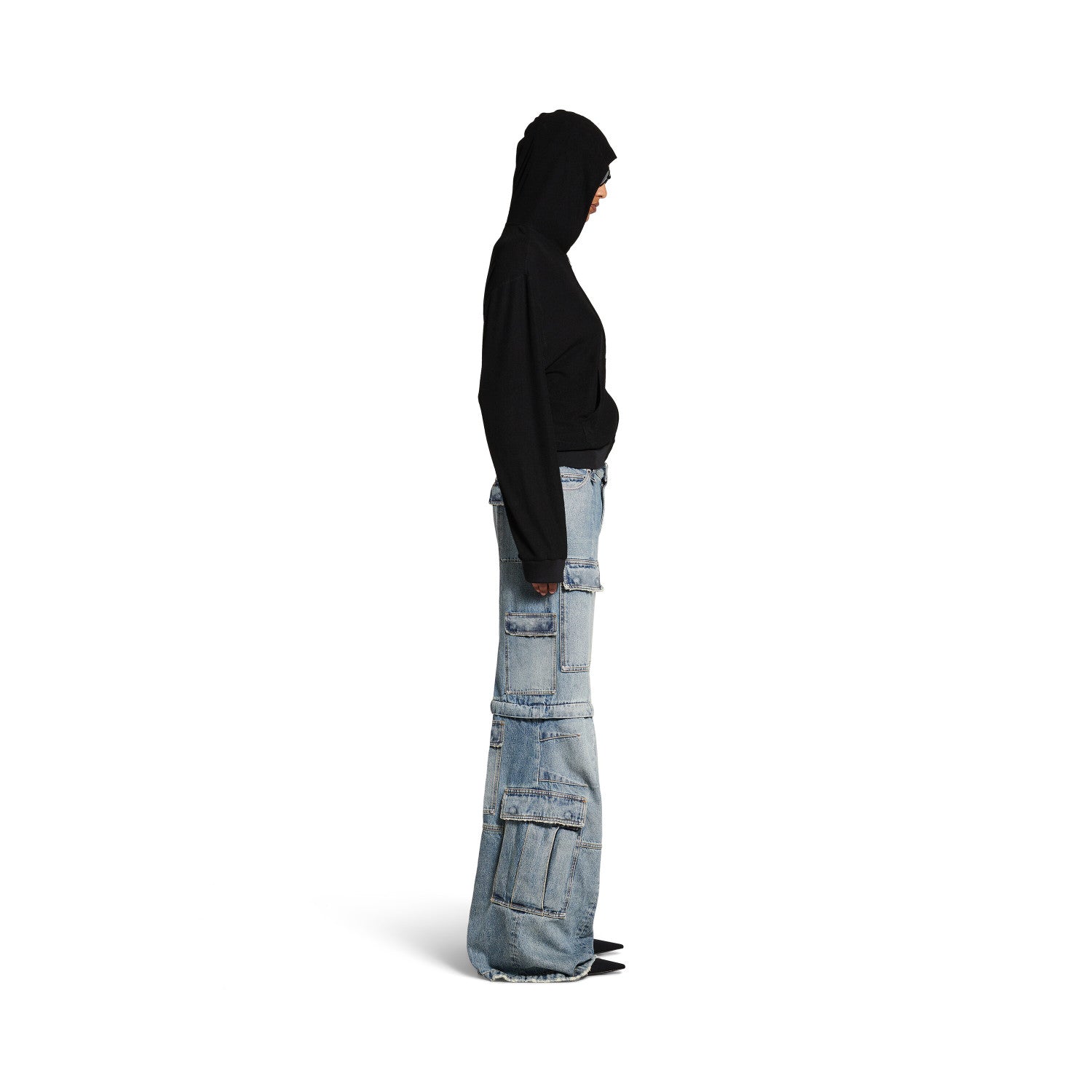Balenciaga Men's Women's Four Seasons Cotton Solid Color Mid Waist Cargo Flare Trousers Denim Pants Ngvp #1395