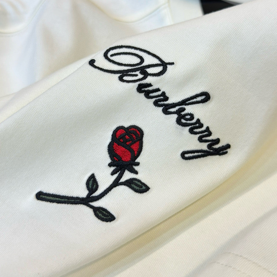 Burberry Men's Women's Summer Letter Floral Embroidery Cotton Round Neck Solid Color Short Sleeve T-Shirt #76328