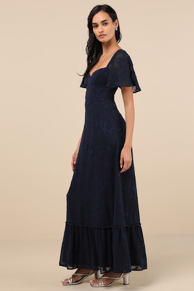 Tailor Made For You Dark Navy Jacquard Lace-Up Maxi Dress