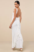 Exquisite Refinement Ivory Backless Bow Ruffled Maxi Dress