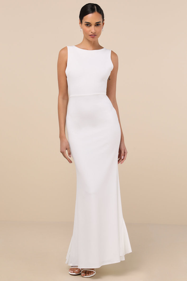 Exquisite Refinement Ivory Backless Bow Ruffled Maxi Dress