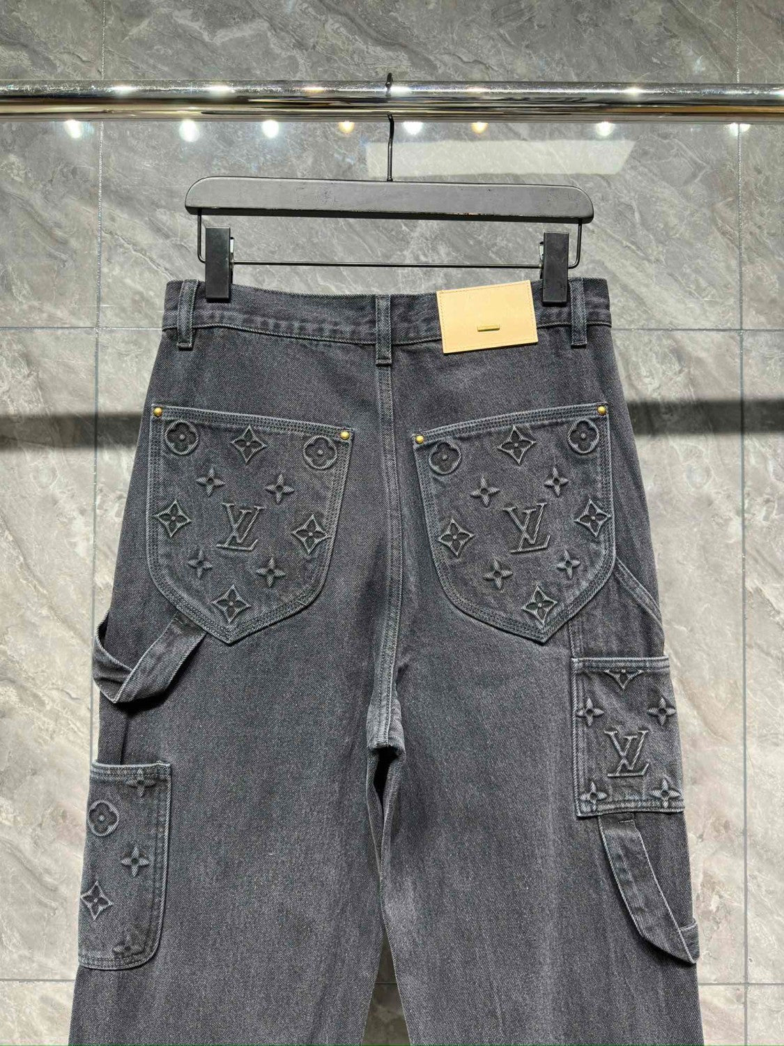 Louis Vuitton Men's Spring/autumn Fashion Casual Classic Logo Embossed Loose Straight Leg Workwear Denim Pants #78388