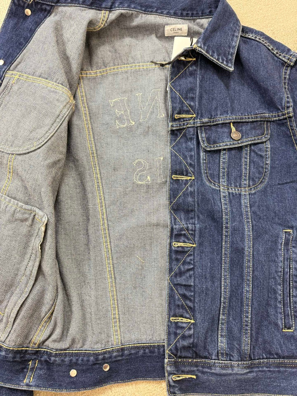 Celine ROYAL INDIGO Men's Spring/Autumn Classic Washed Color Truchker Jacket Cotton Fabric Letter Pattern Jacket #78162