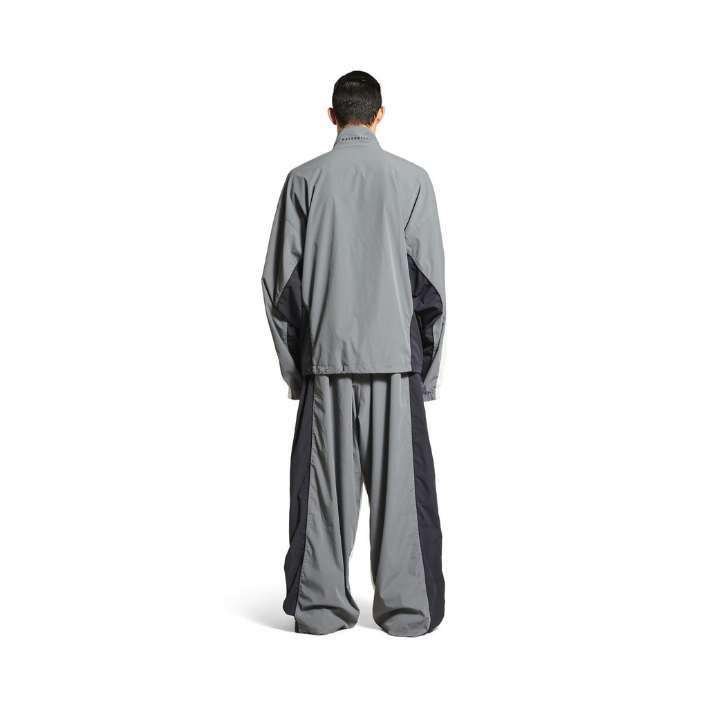 Balenciaga Men's Faded Black 50/50 Tracksuit Jacket Spring/Fall Zipper Long-Sleeve Outerwear Casual Patchwork Stretch Relaxed-Fit Sweatpants #81565