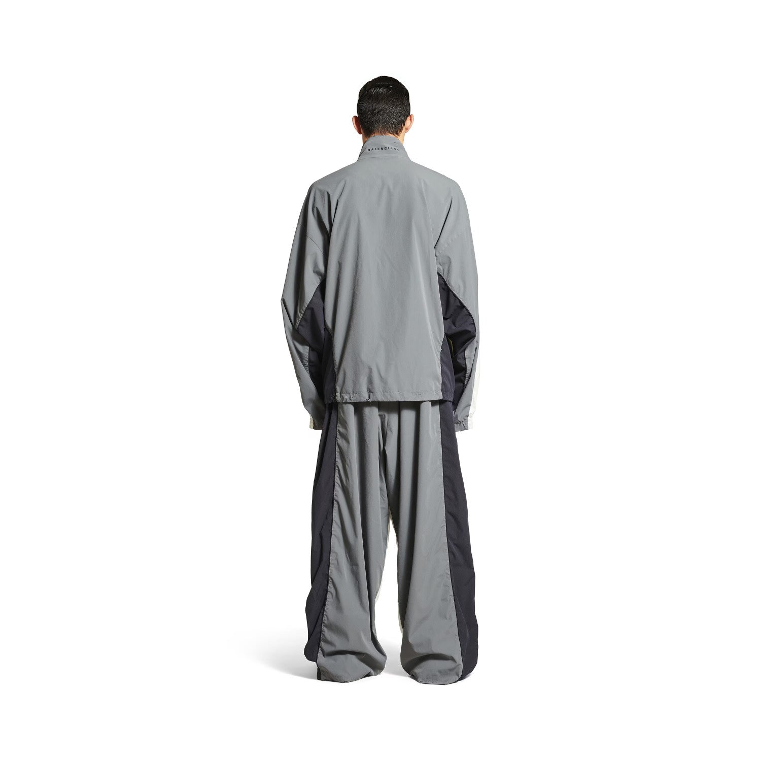 Balenciaga Men's Faded Black 50/50 Tracksuit Jacket Spring/Fall Zipper Long-Sleeve Outerwear Casual Patchwork Stretch Relaxed-Fit Sweatpants #81565
