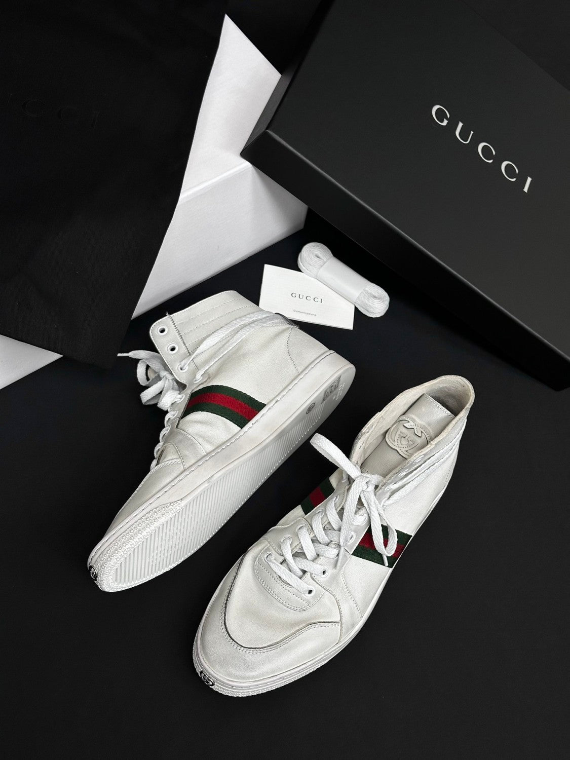 GUCCI Men's Stretch High-top Sneaker in Black Leather #378602