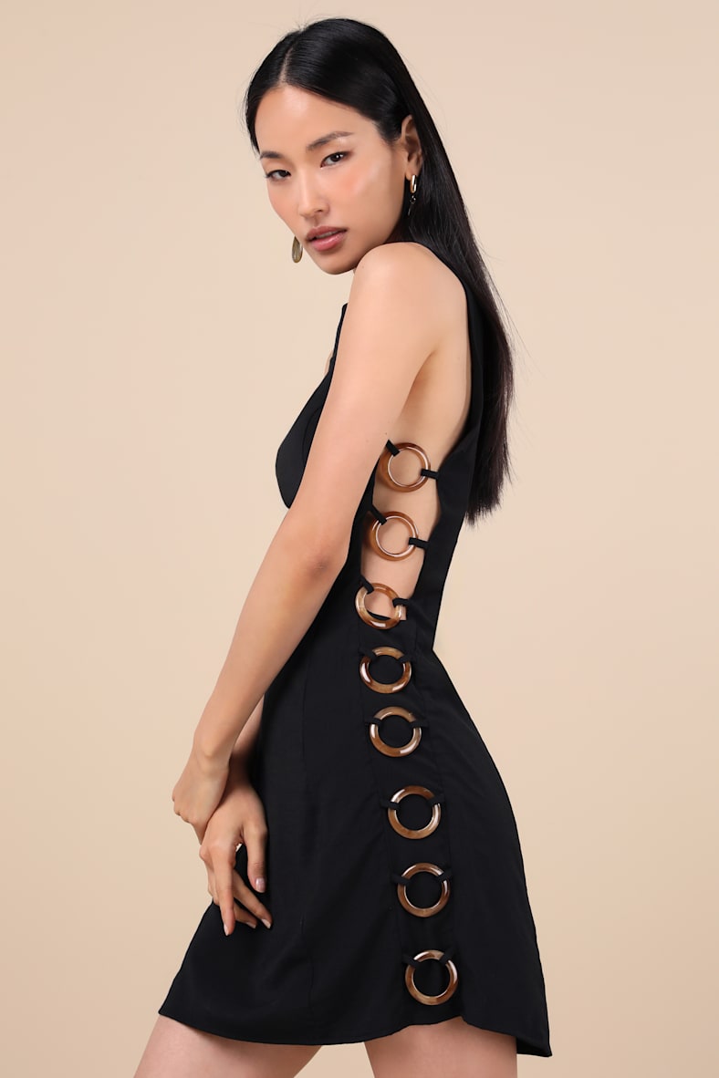 Decidedly Summery Black Cutout Sleeveless O-Ring Mini Dress
