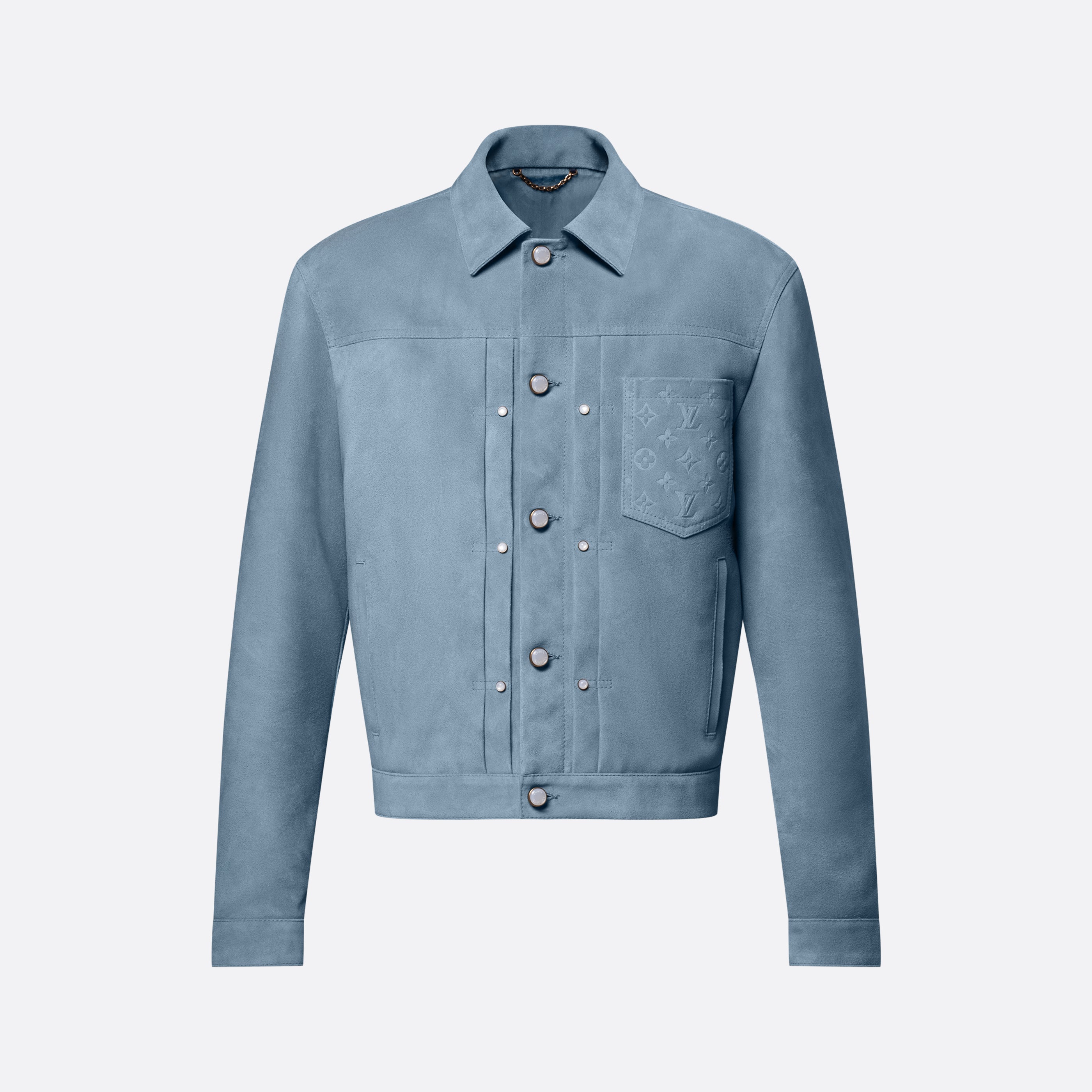 Louis Vuitton TYPE II Men's Spring/autumn Fashion Casual Collared Single Breasted Classic Printed Suede Leather Long Sleeved Jacket #78379