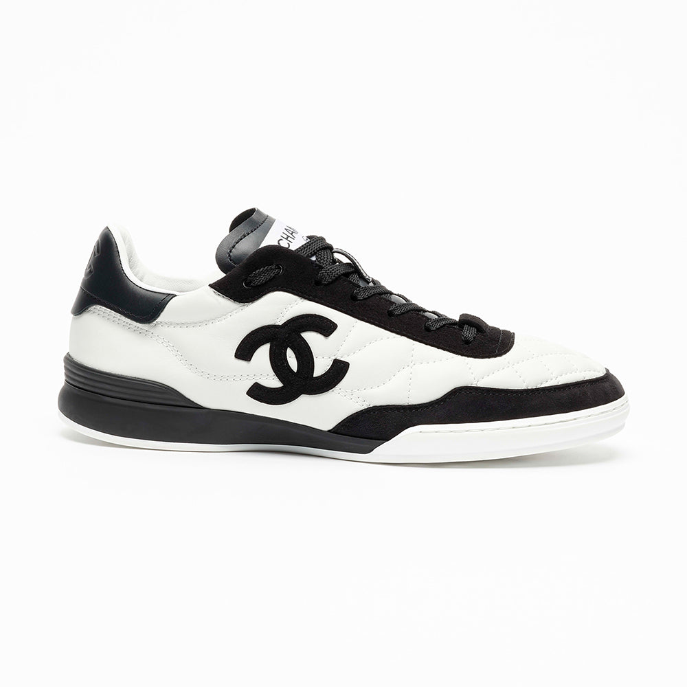 Chanel Trainers Calfskin Suede Kidskin White Black #377371