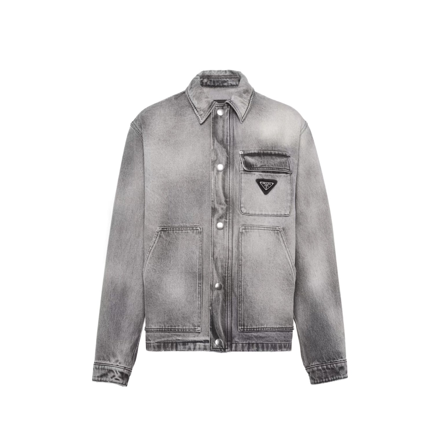 Prada Men's Spring/Autumn Solid Color Triangle Logo Single-Breasted Casual Denim Jacket #77989