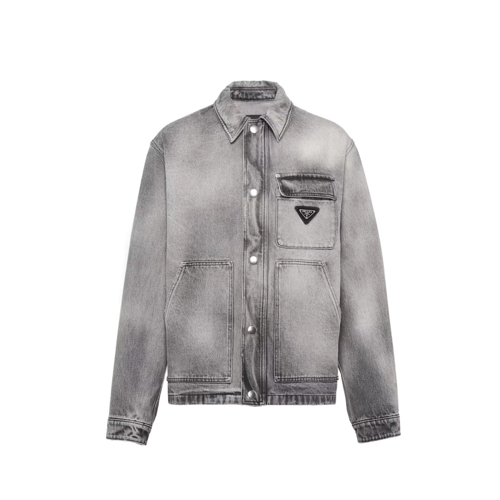 Prada Men's Spring/Autumn Solid Color Triangle Logo Single-Breasted Casual Denim Jacket #77989