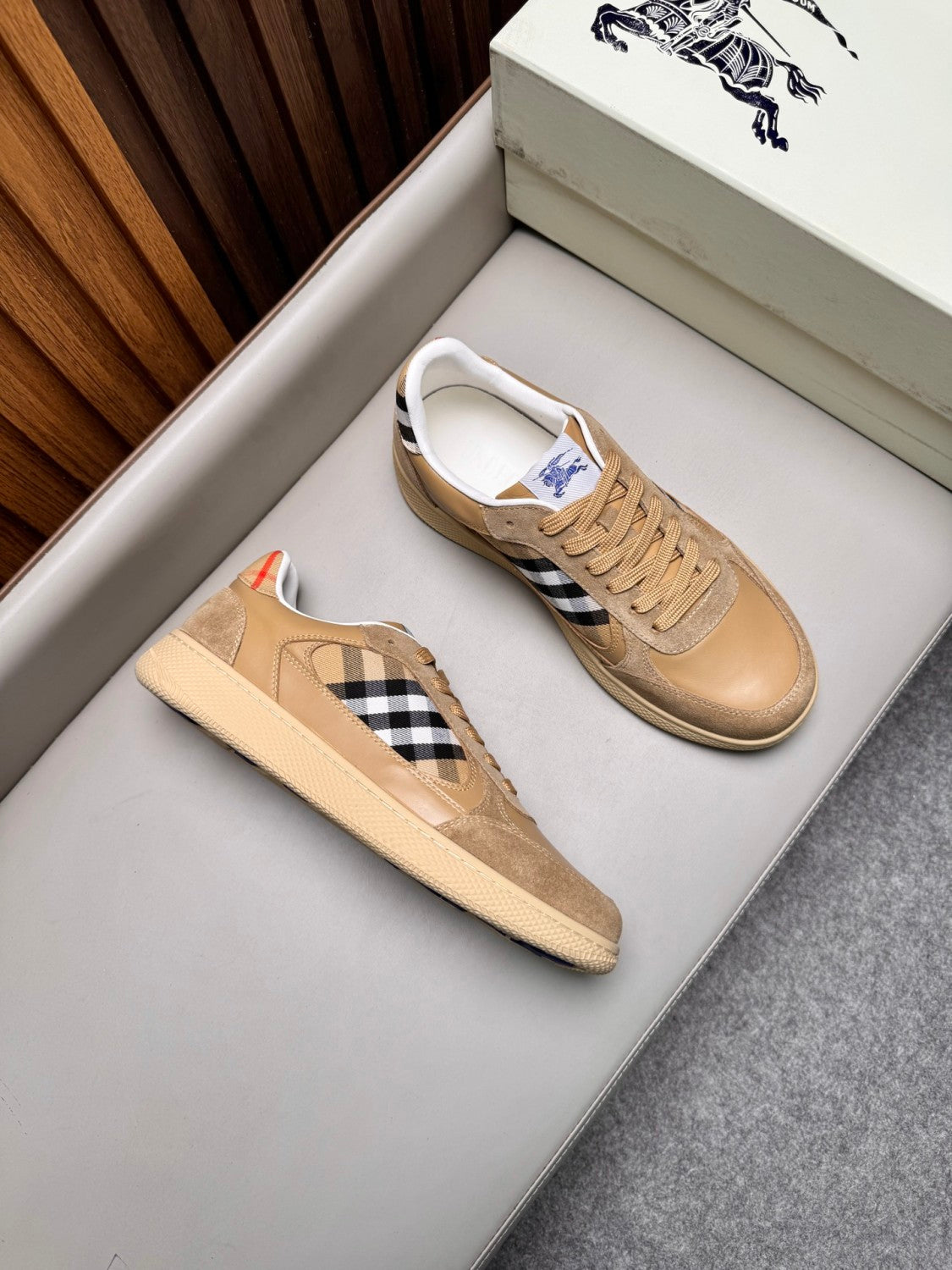 Burberry Leather Suede and Check Terrace Sneakers #385998