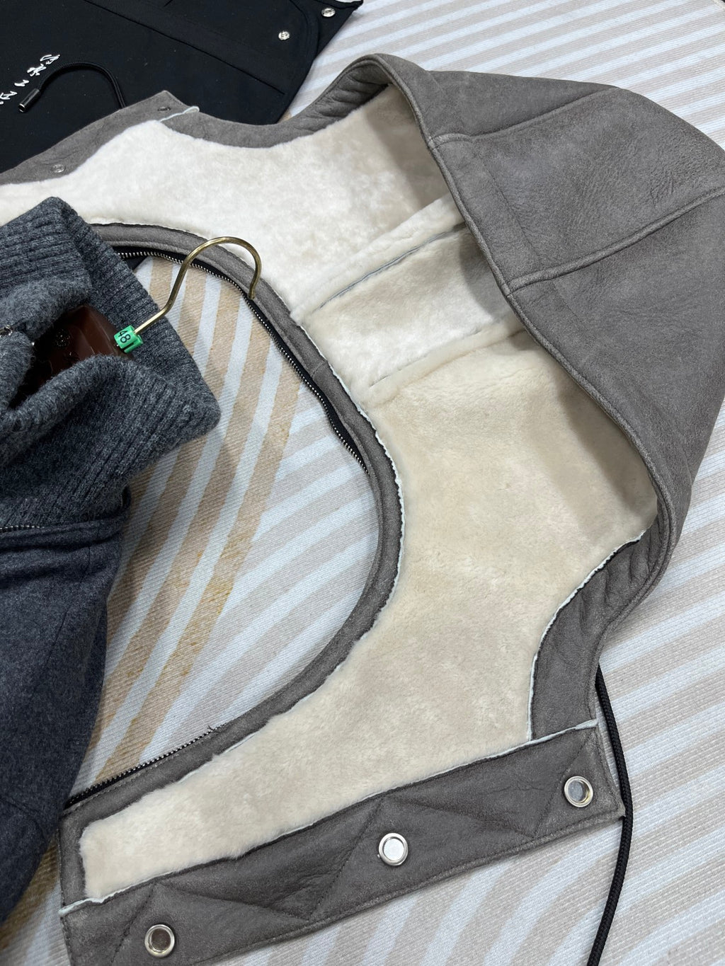 Hermes Men's Spring/Fall Patchwork Leather-Fur Collar Cashmere Casual Solid-Color Hooded Jacket Ngvp #2572