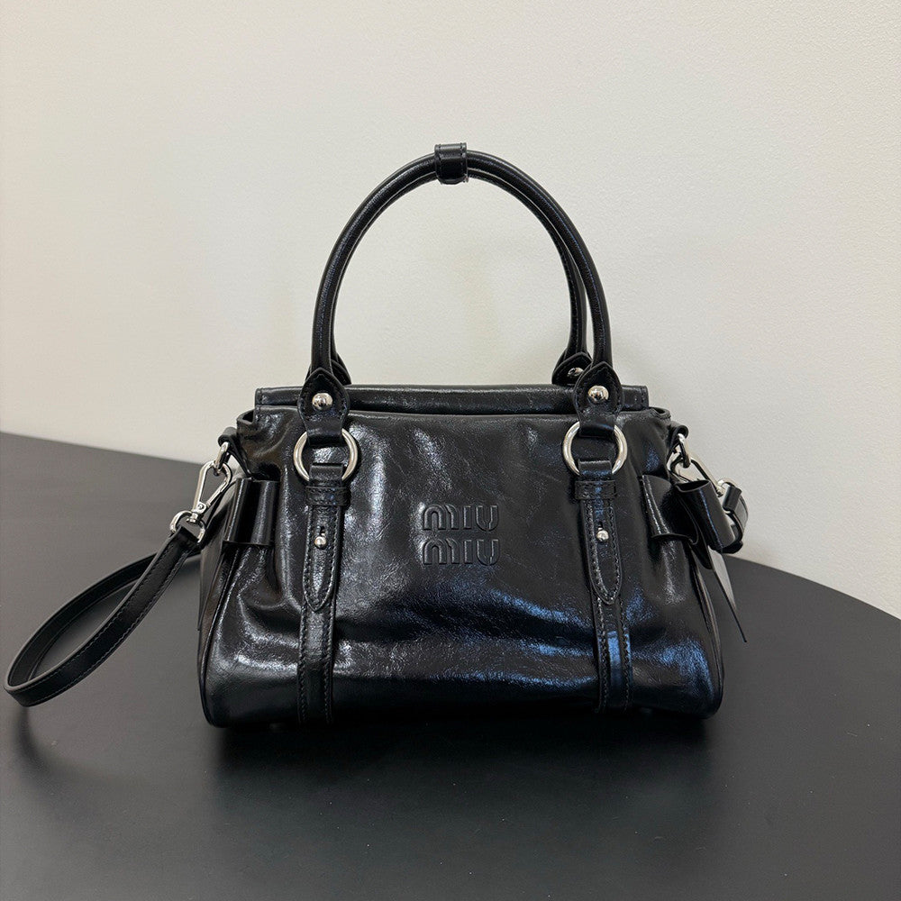 MiuMiu Women's Bow Motorcycle Bag Fashion Trend Handbag Leather Buckle Logo Letter Crossbody Bag Bags #82586A