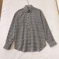 Fendi Women's Summer Black and White Geometric Pattern Single Breasted Lapel Long Sleeve Shirt #98776