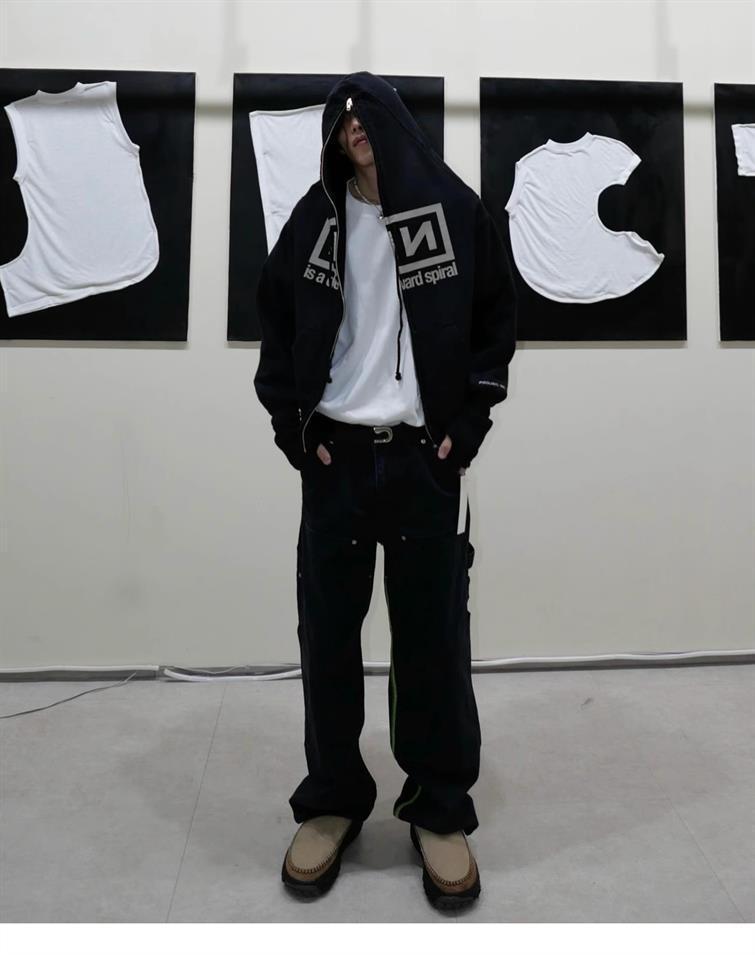 GRAILZ Men's Spring And Autumn 2-in-1 Gloves with Shoulder Zipper Letter Print Hoodie Sweatshirt Long Sleeve Jacket Ngvp #1858