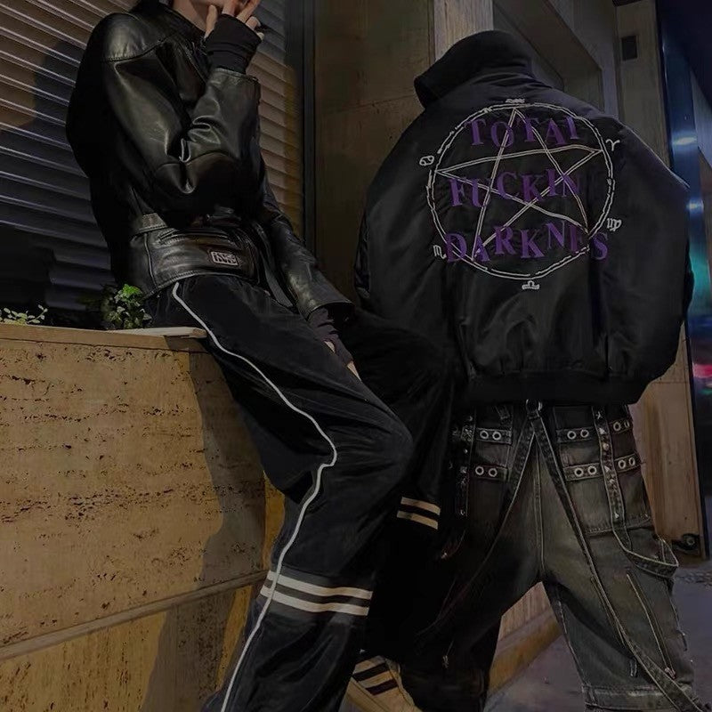Vetements Men's Fall And Winter Black Embroidered Cotton Long Sleeve Loose Down Jacket Ngvp #6926
