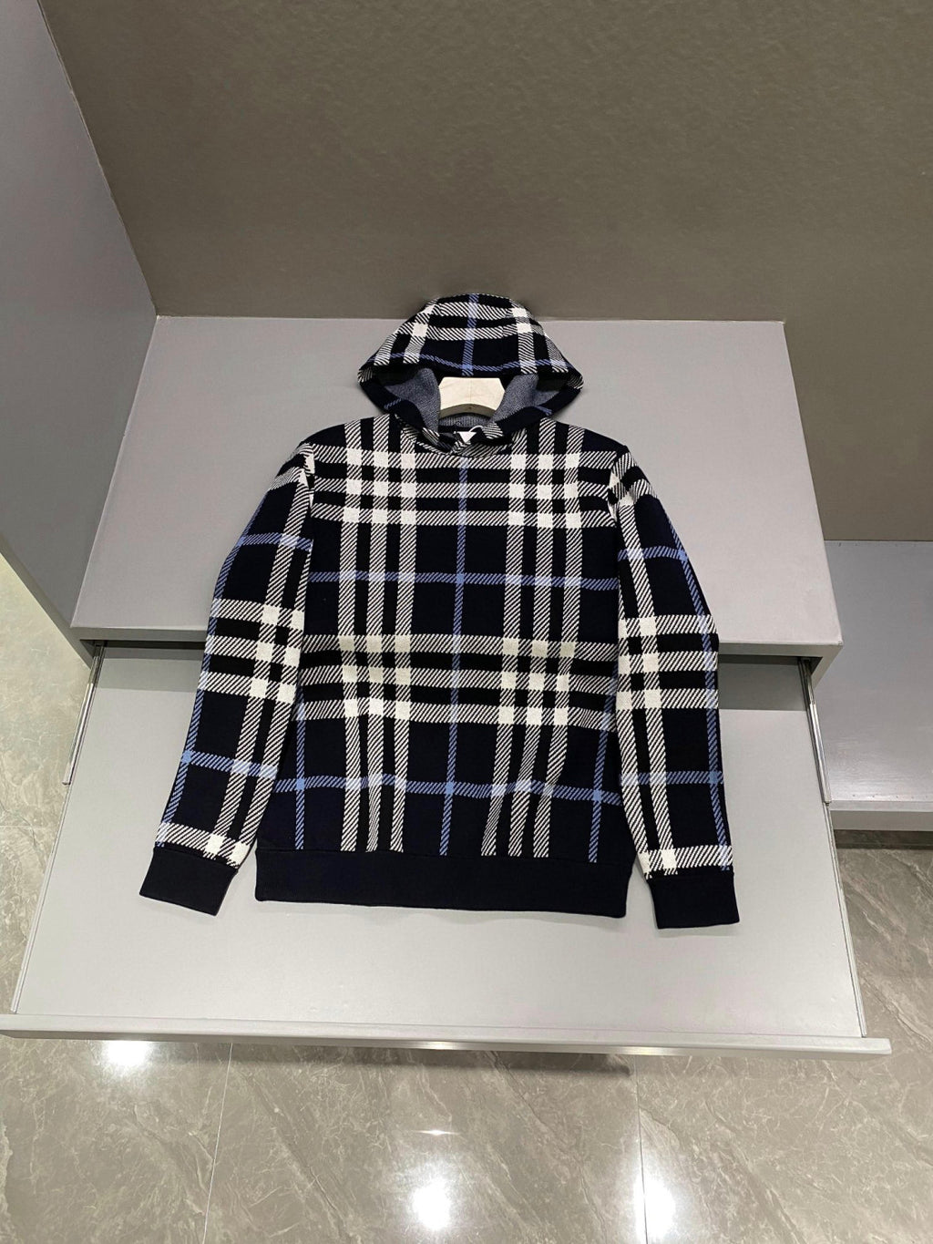 Burberry Check Cotton Jacquard Hoodie Plaid Sweatshirt Pullover #96325