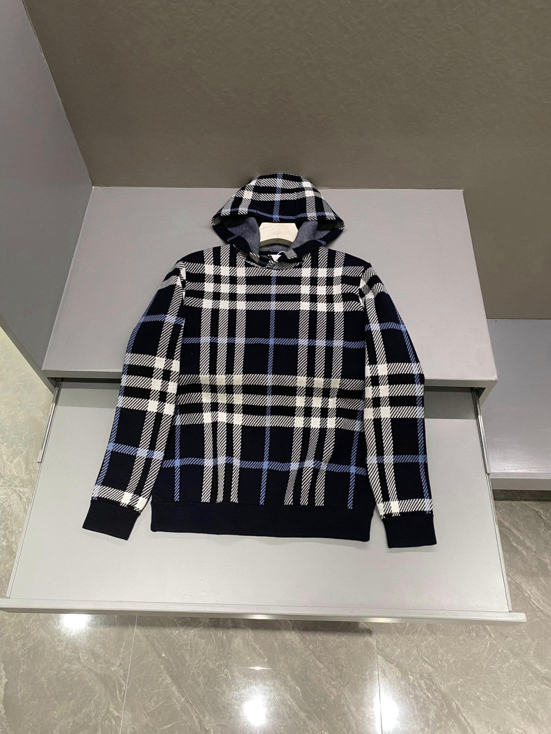 Burberry Check Cotton Jacquard Hoodie Plaid Sweatshirt Pullover #96325