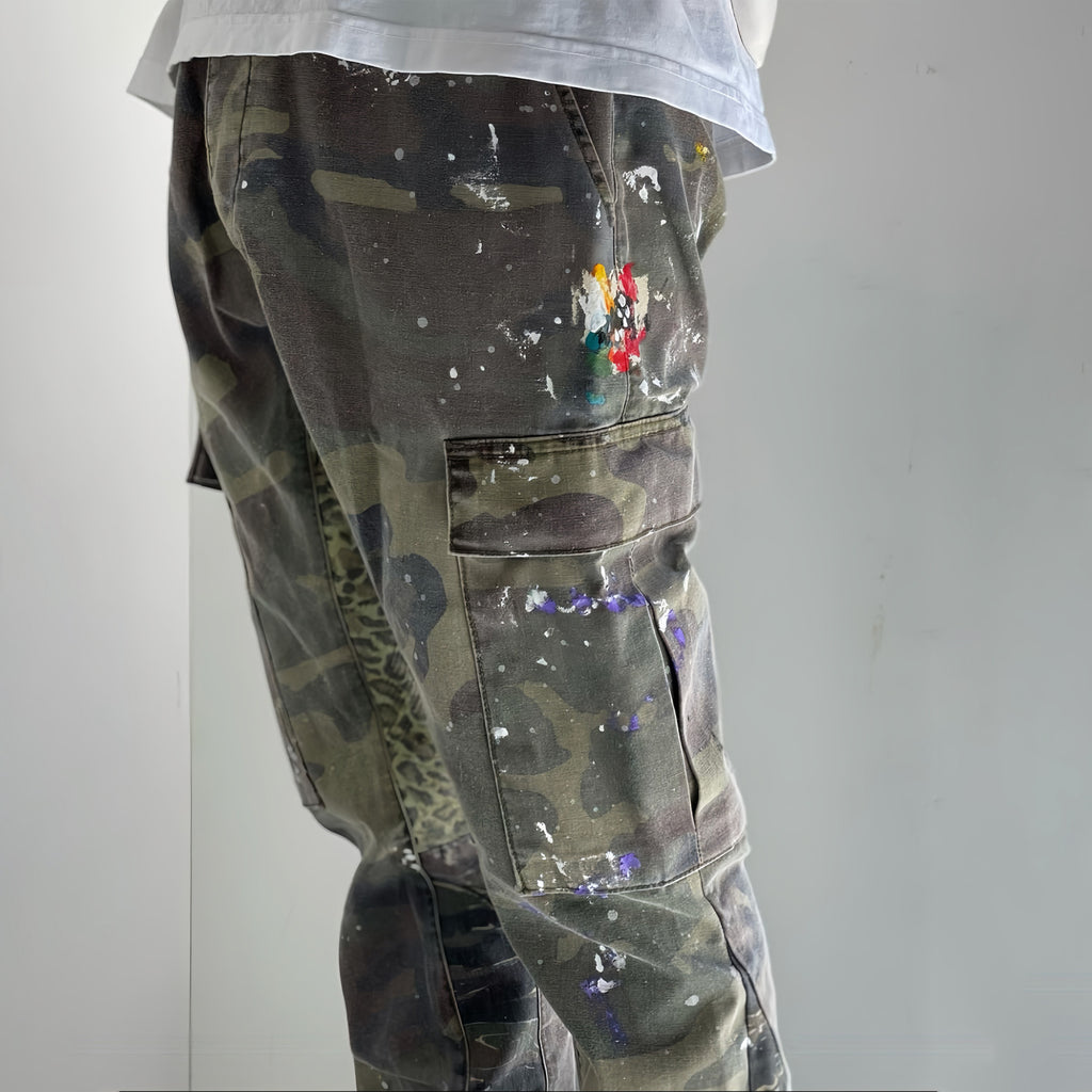 Gallery Dept Men's Women's Four Seasons Camouflage Colorblocking Washed Pants Pocket Zipper Casual Straight Leg Pants Ngvp #7874