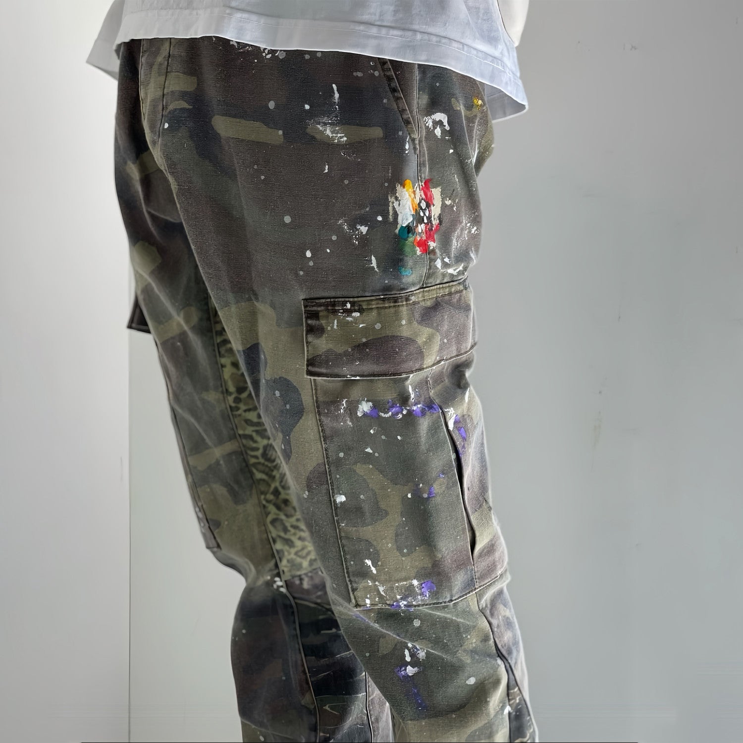 Gallery Dept Men's Women's Four Seasons Camouflage Colorblocking Washed Pants Pocket Zipper Casual Straight Leg Pants Ngvp #7874