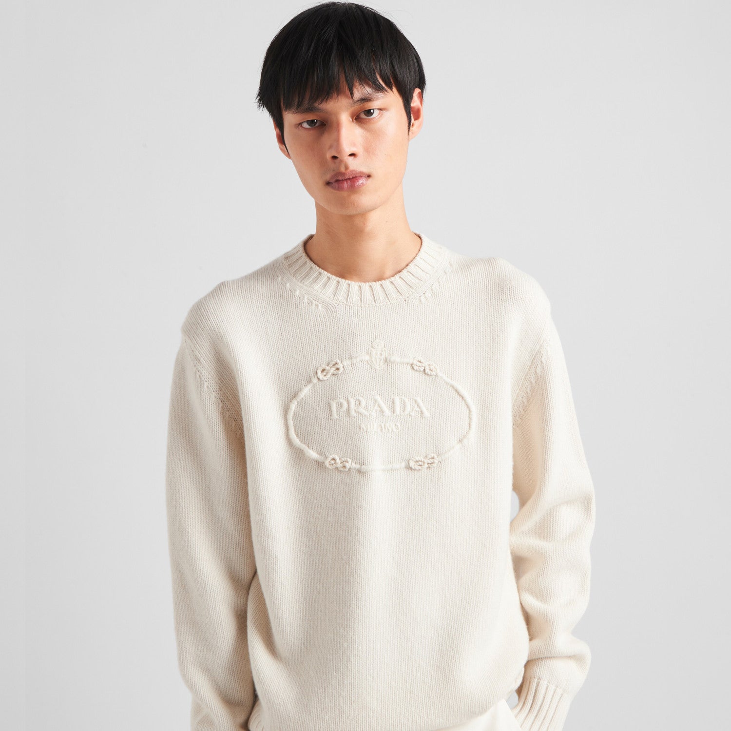 Prada Men's Spring and Autumn Solid Color Splicing Round Neck Embroidery Printed Logo Long Sleeve Sweater Pullover #72945