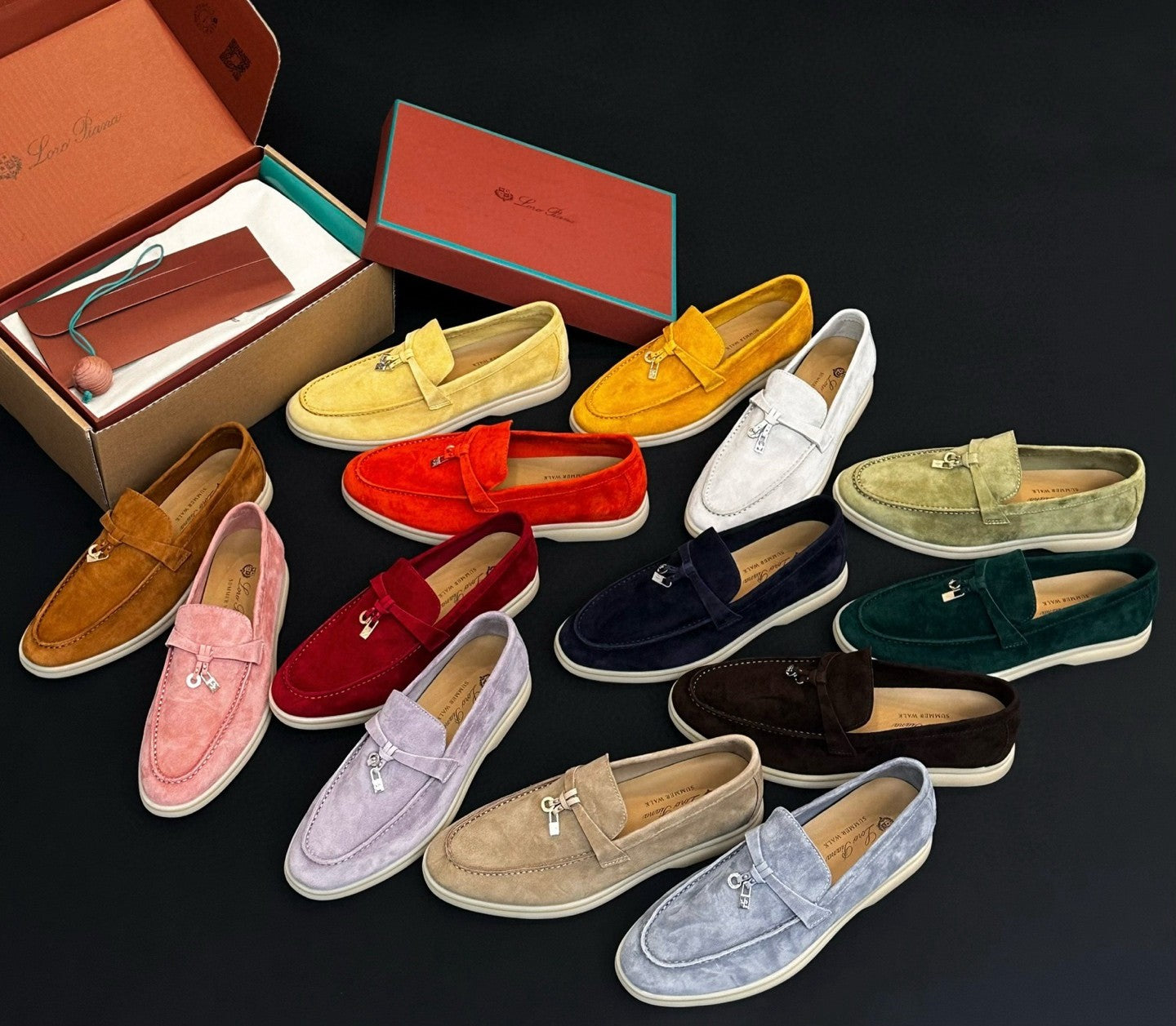 Loro Piana Women's Summer Charms Walk Mocassin Shoes Suede Round-Toe Solid-Color All-Season Casual Shoes #81538