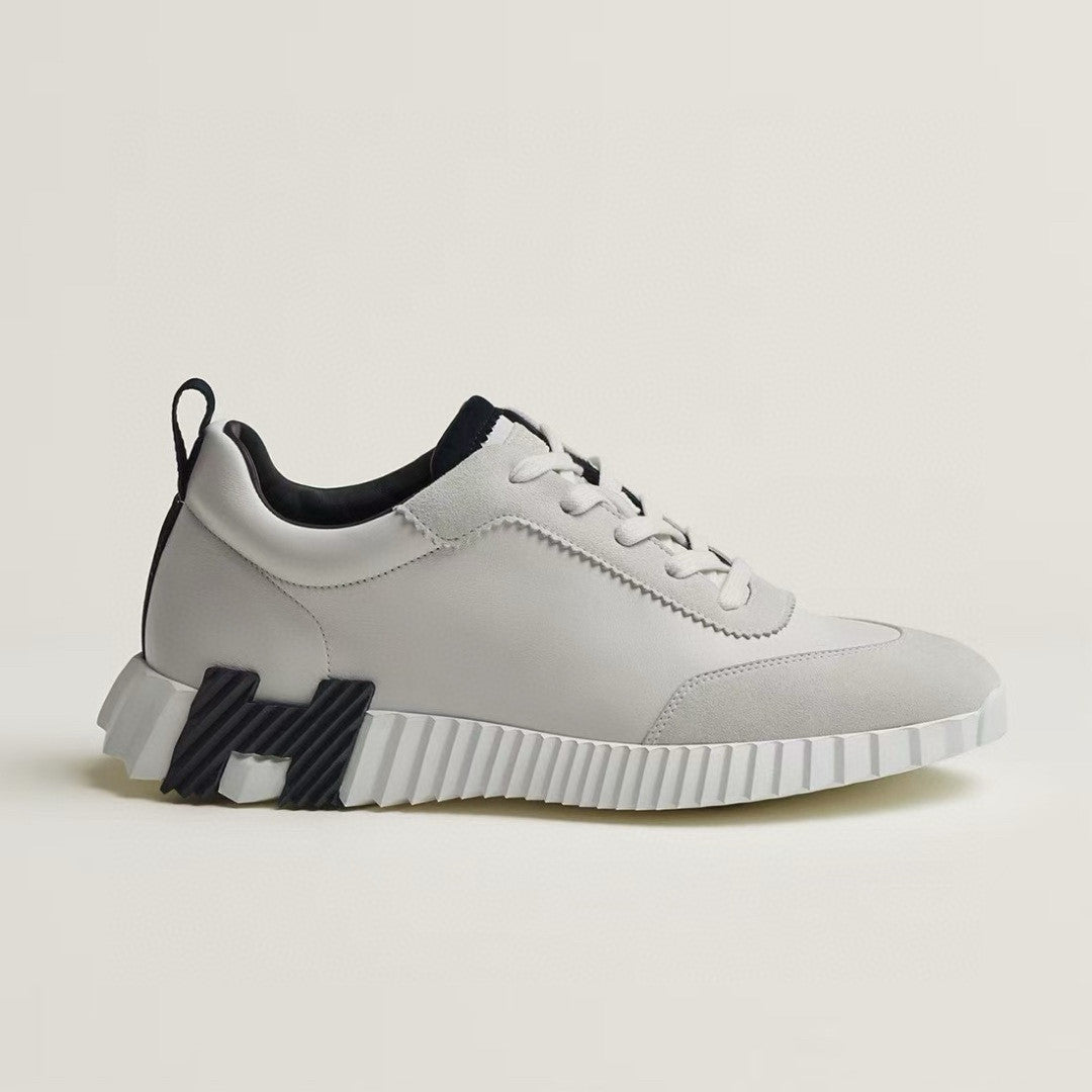 Hermes Bouncing Sneakers Men's Solid Color Leather and Suede Mesh Low-Top Lace-Up Shoes #81413
