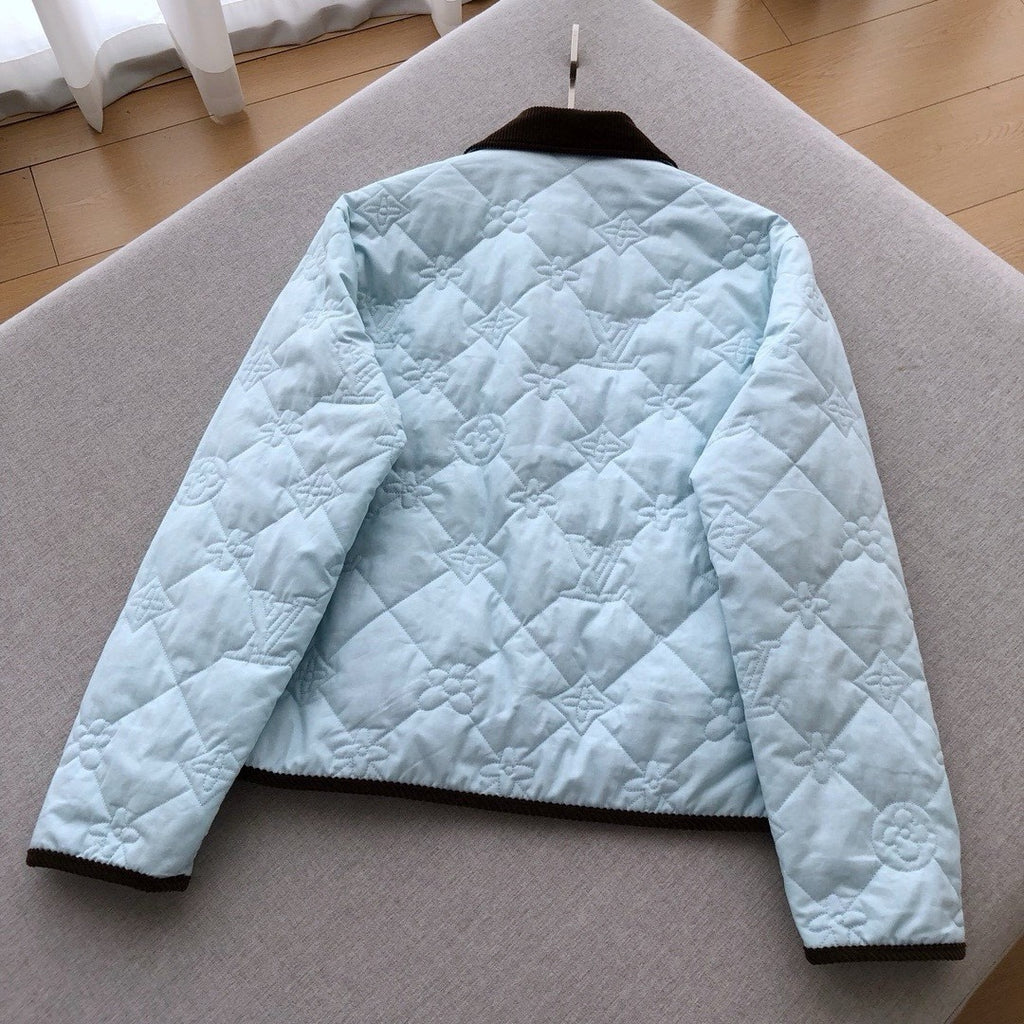 Louis Vuitton Men's Fall And Winter Light Blue Patchwork Fitted Lapel Single Breasted Long Sleeved Jacket #73568