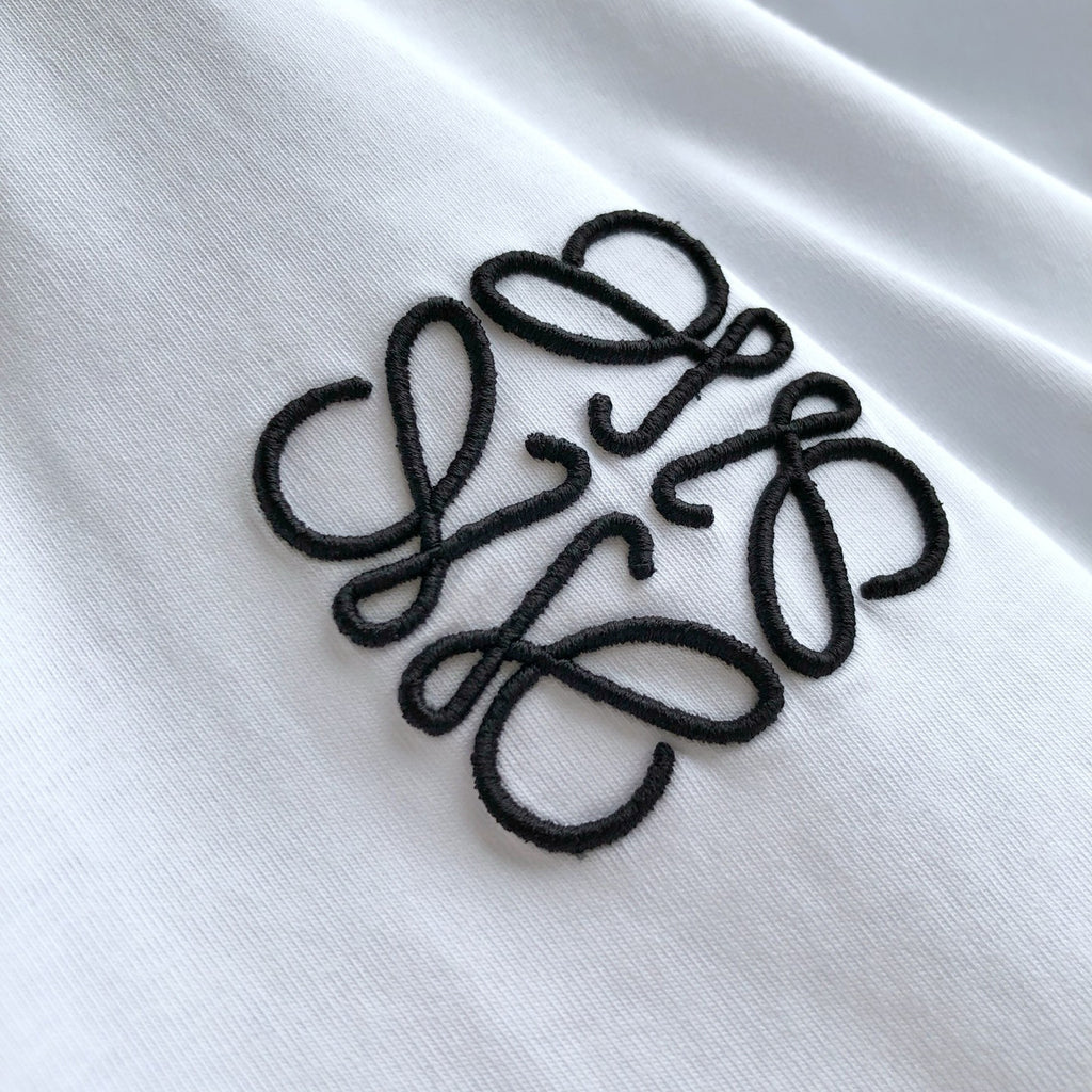 Loewe Men's Summer Embroidered Logo Pattern Round Neck Solid Color Cotton Short Sleeve T-Shirt #75589