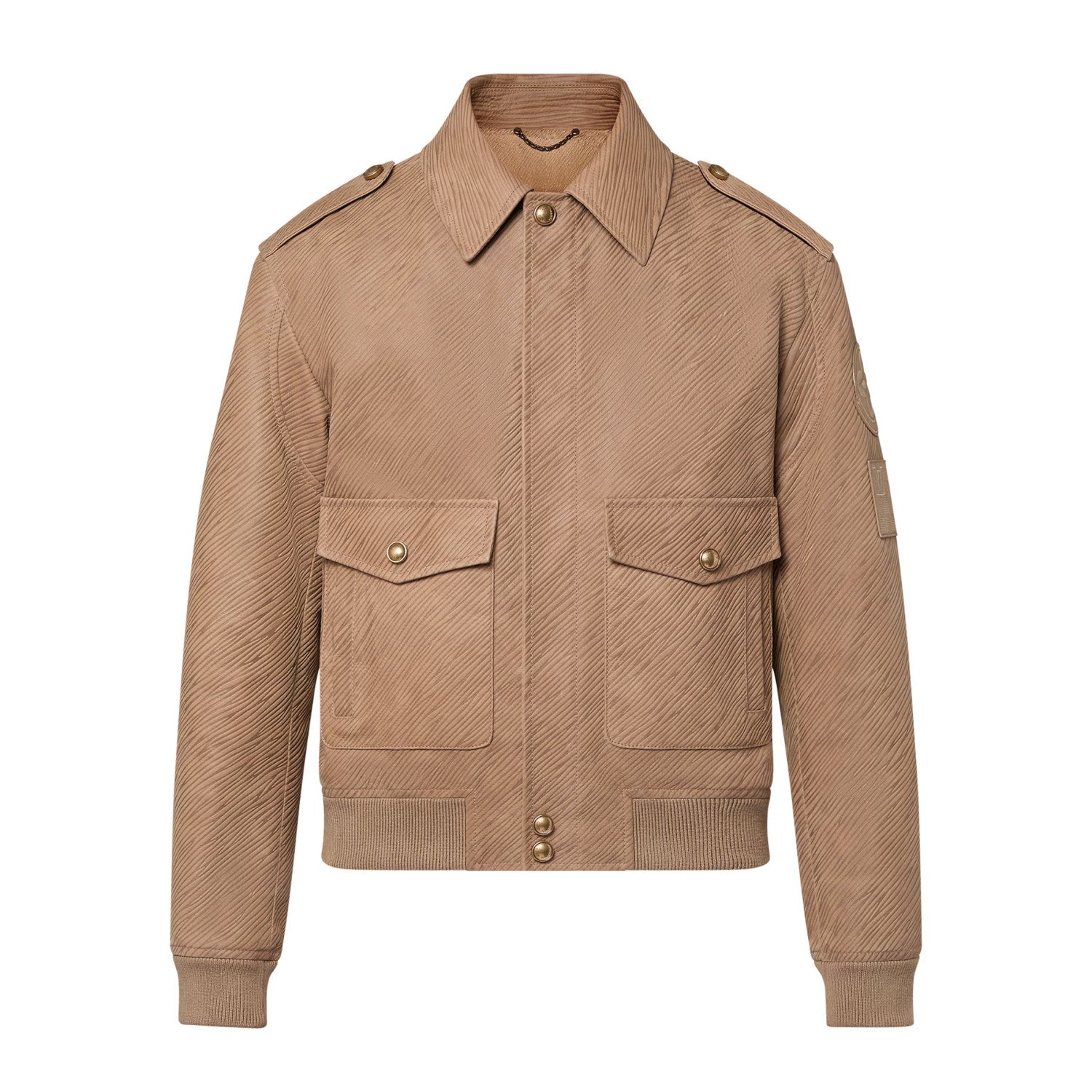 Louis Vuitton Men's Autumn and Winter Solid Color Lapel Twill Fabric Calfskin Long Sleeve Aviator Jacket #74574