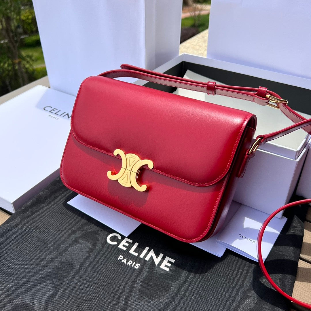 Celine Teen Triomphe Polished Cowhide Tote Women's Temperament Luxury Red Temperament Crossbody Logo Tote Handbag Bags #71967