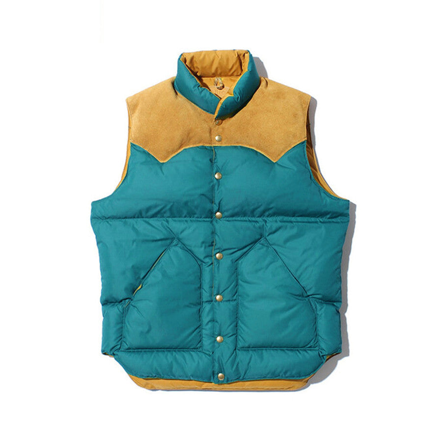 Rocky Mountain Featherbed Men's Fall/Winter Patchwork Leather Stand-Up Collar Single-Button Vest Solid Color Sleeveless Down Vest Ngvp #2513
