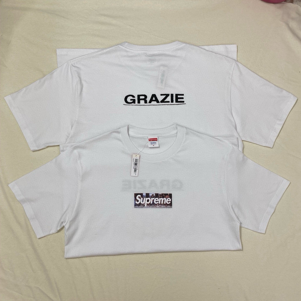 Supreme Week 11 Milan Last Supper Men's & Women's White Leonardo da Vinci The Last Supper Box Logo Print Solid Colour Casual Round Neck Short Sleeve T-Shirt #99265