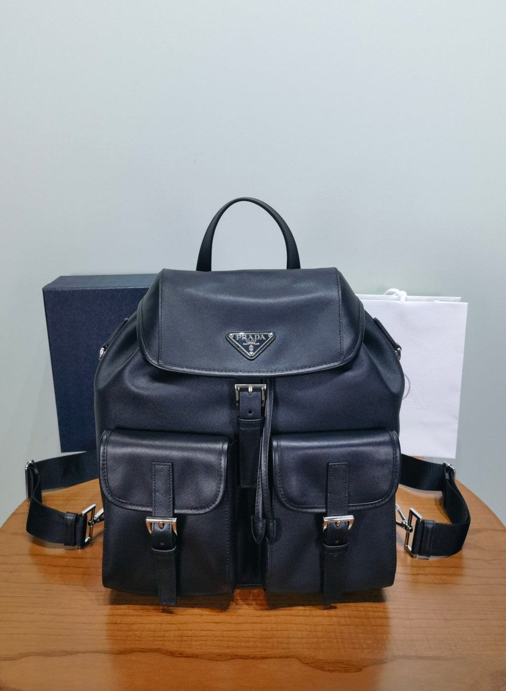 PRADA Black Medium Leather Backpack #383384