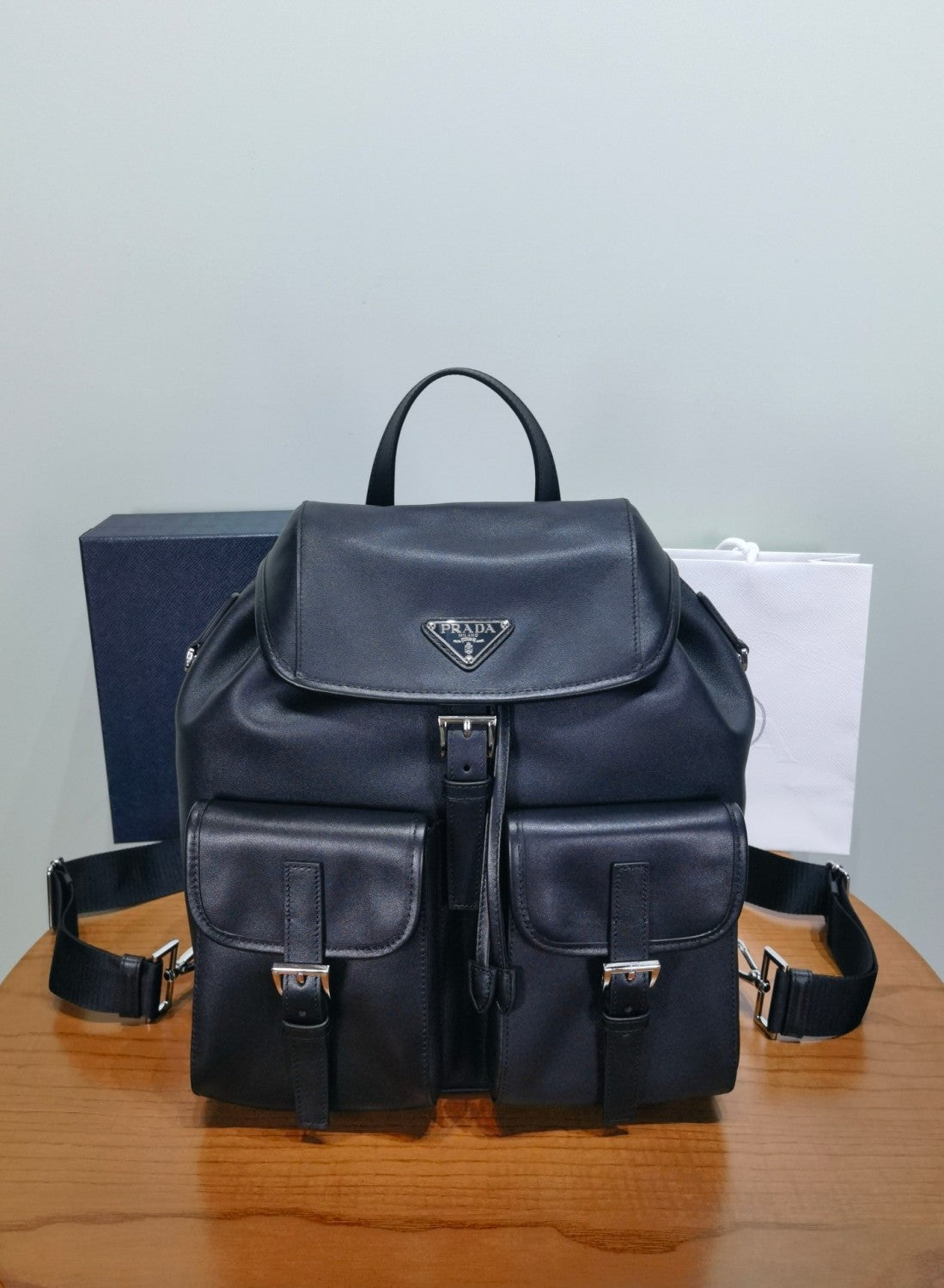 PRADA Black Medium Leather Backpack #383384