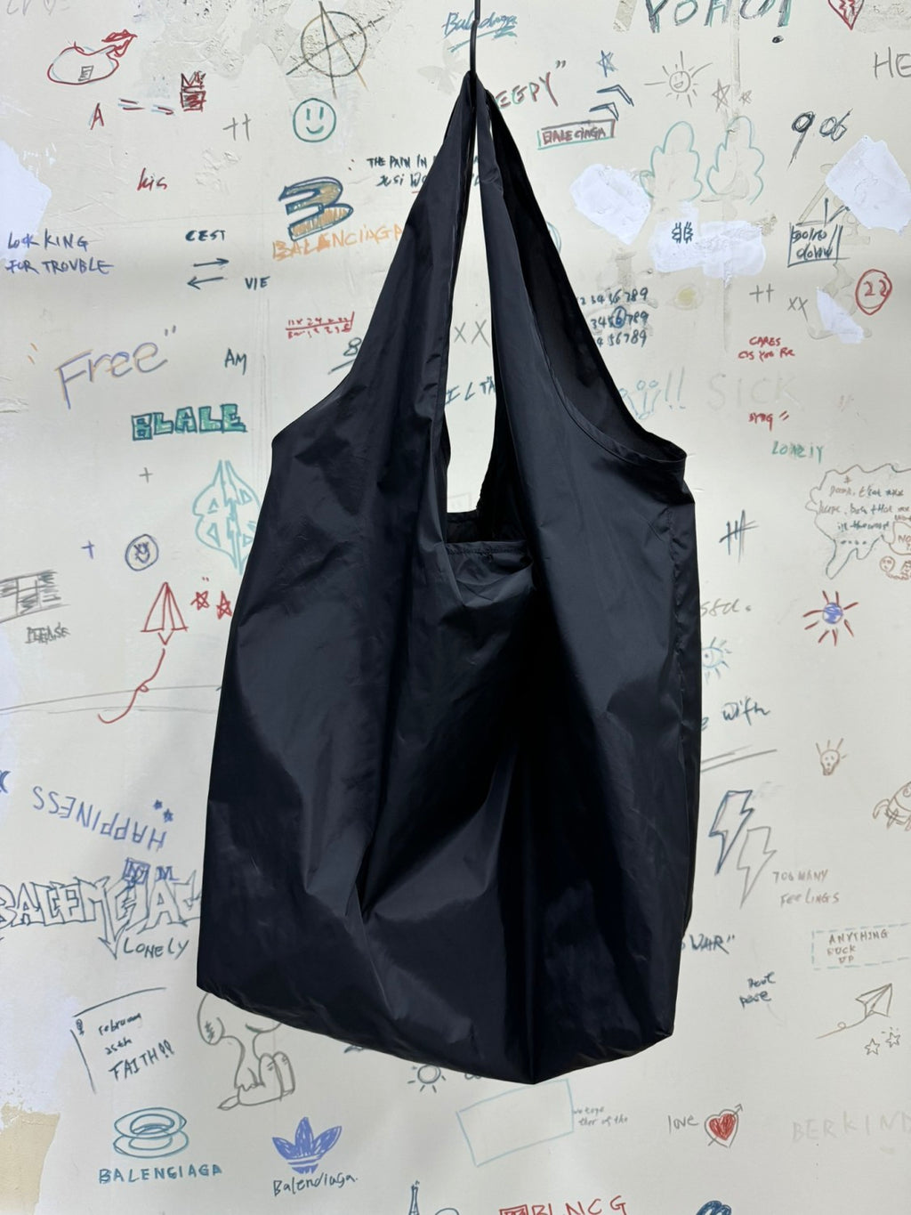 Balenciaga Men's Solid Color Letter Printed Nylon Shopper Handbag Tote Bag Bags #75822