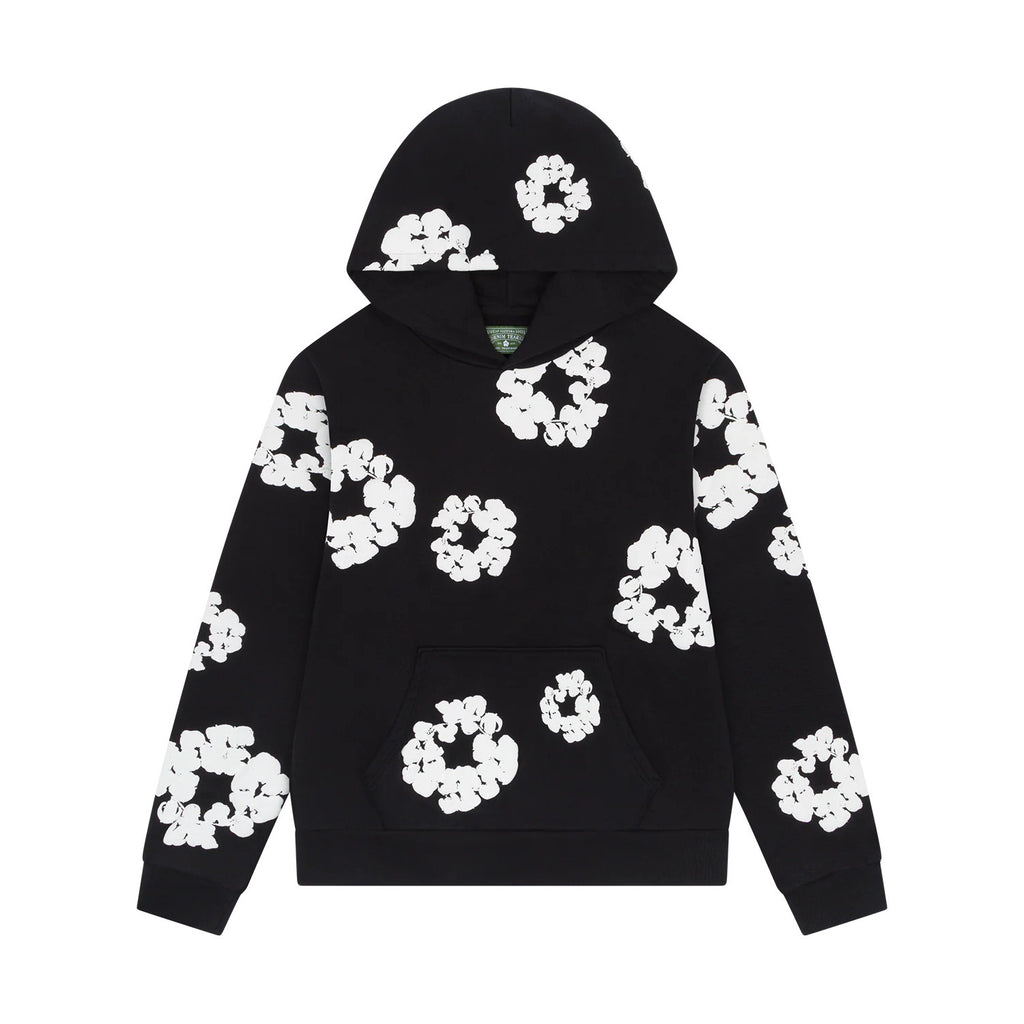 Denim Tears Men's And Women's Spring/fall Fashion Trend Solid Color Hooded Pullover Loose Fit Cotton Hoodie With Floral Print European American Style High Street Hip Hop Streetwear Sweatshirt #79535