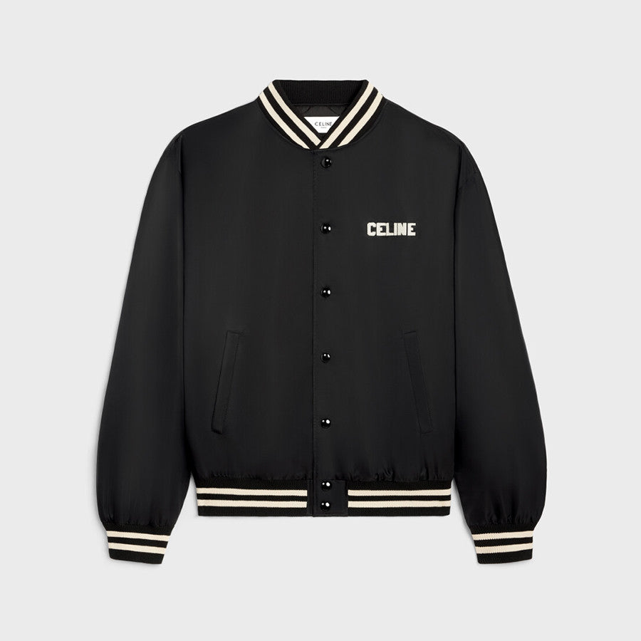 Celine Men's Spring/Fall Logo Single-Breasted Solid-Color Striped Collar Casual Loose-Fit Baseball Jacket Long-Sleeve Cotton Jacket #81534