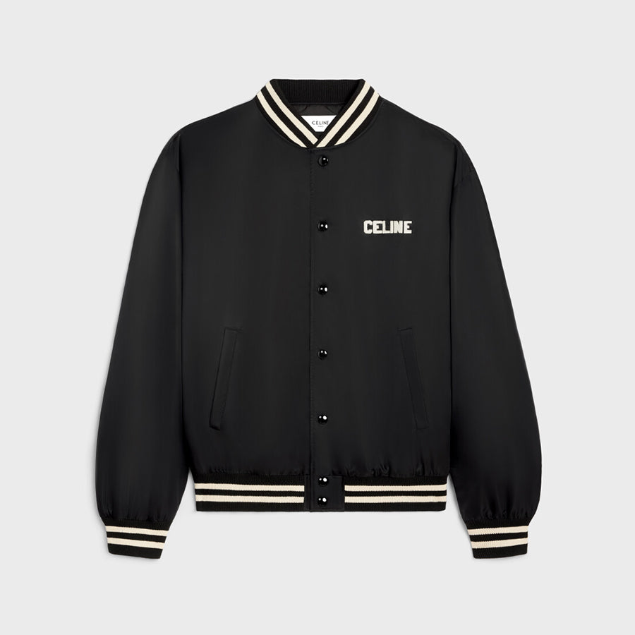 Celine Men's Spring/Fall Logo Single-Breasted Solid-Color Striped Collar Casual Loose-Fit Baseball Jacket Long-Sleeve Cotton Jacket #81534