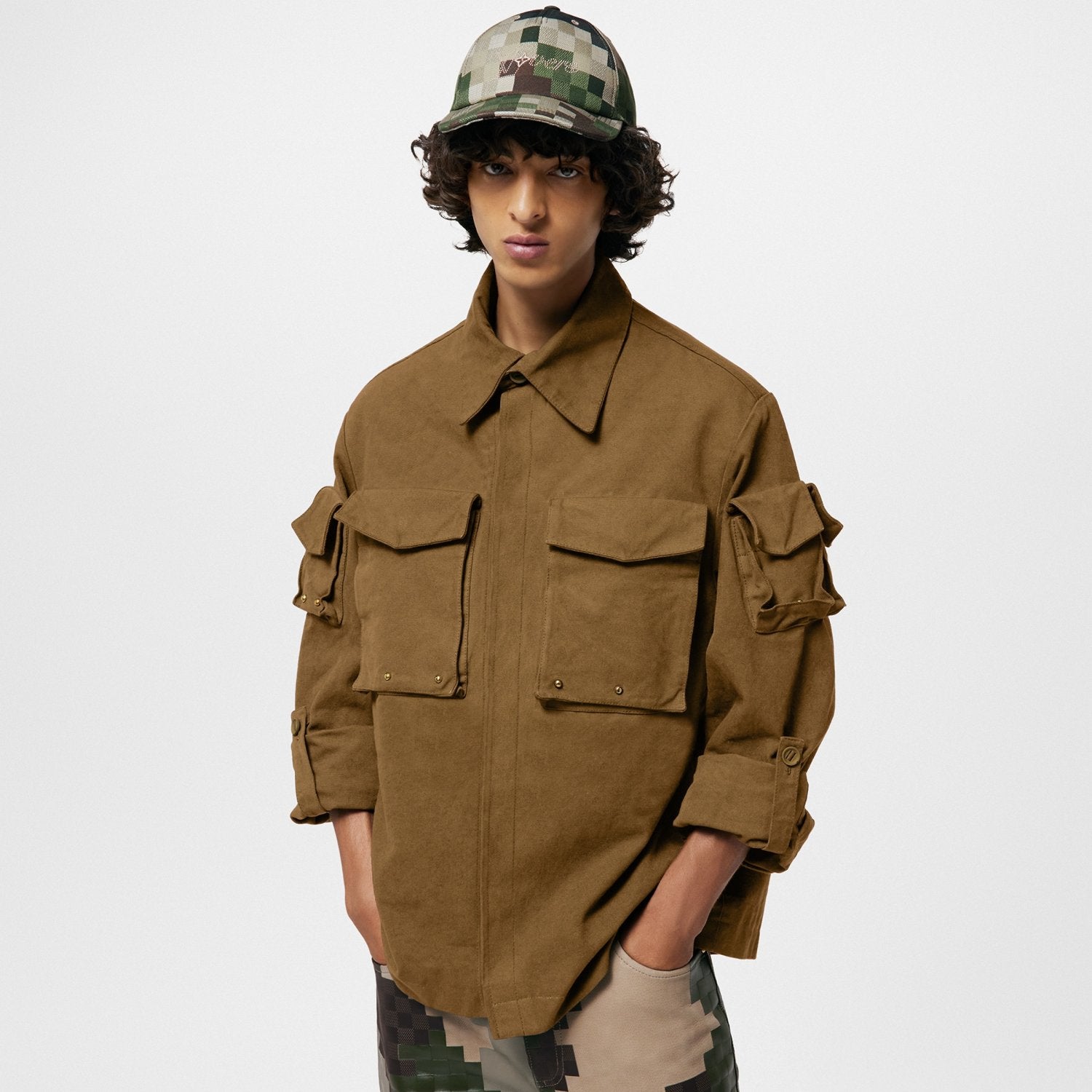 Louis Vuitton Men's Fall And Winter Brown Monogrammed Studded Cotton Single Breasted Long Sleeved Jacket #98924