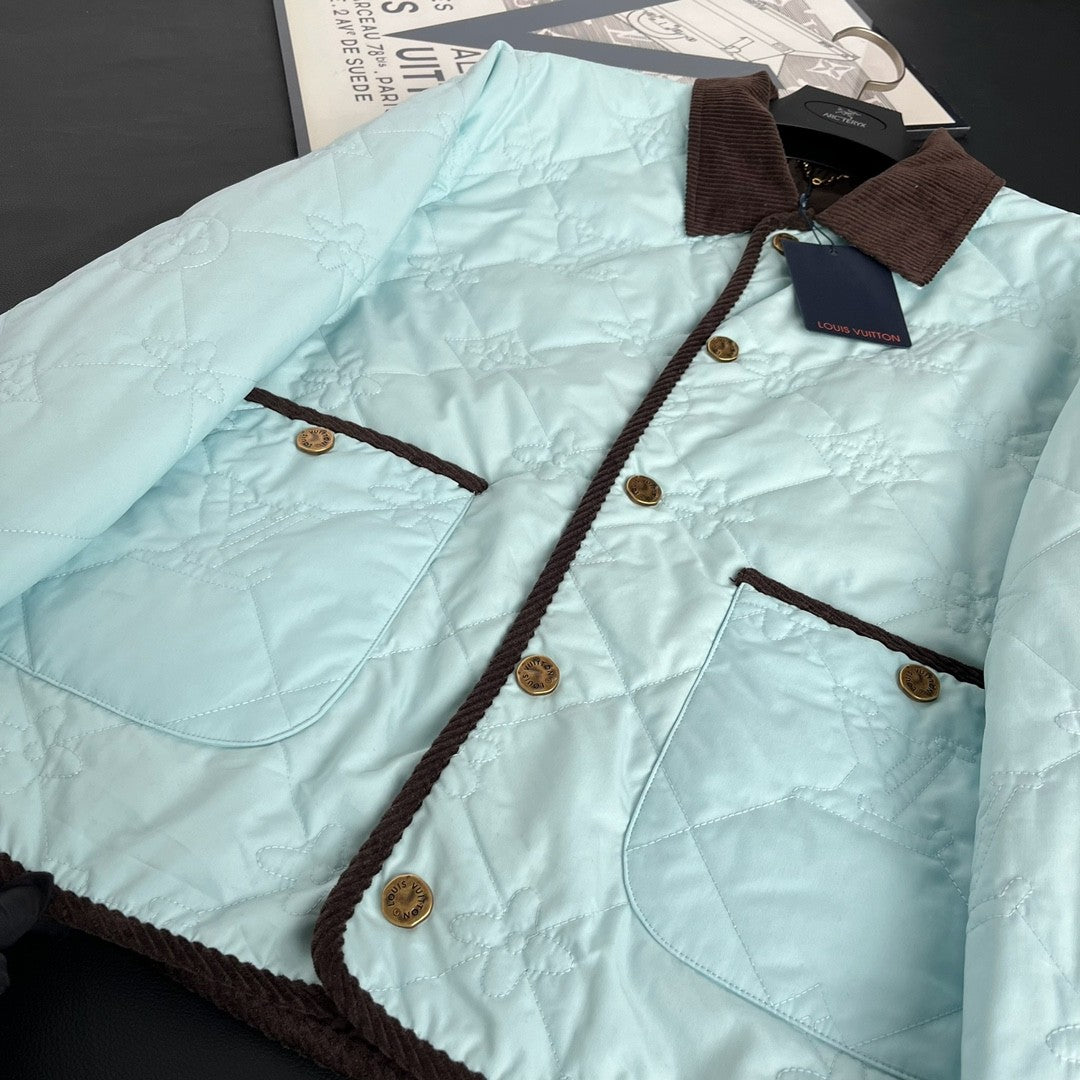 Louis Vuitton Men's Fall And Winter Light Blue Patchwork Fitted Lapel Single Breasted Long Sleeved Jacket #73167