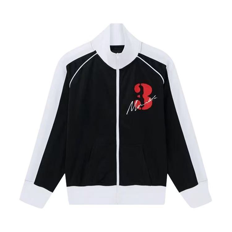 Mowalola Men's Women's Autumn And Winter Black And White Color Collision Sports Jacket Coat Number 3 Printed Standing Collar Zipper Casual Jacket Sportswear Ngvp #2447