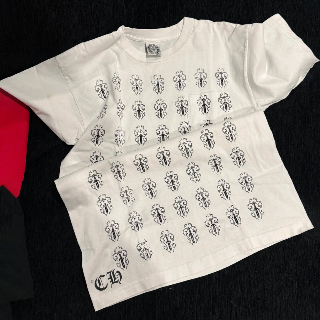Chrome Hearts Baoshan Full Print Top T-shirt Men's Spring And Summer Fashion White Short-sleeved T-shirt #81431