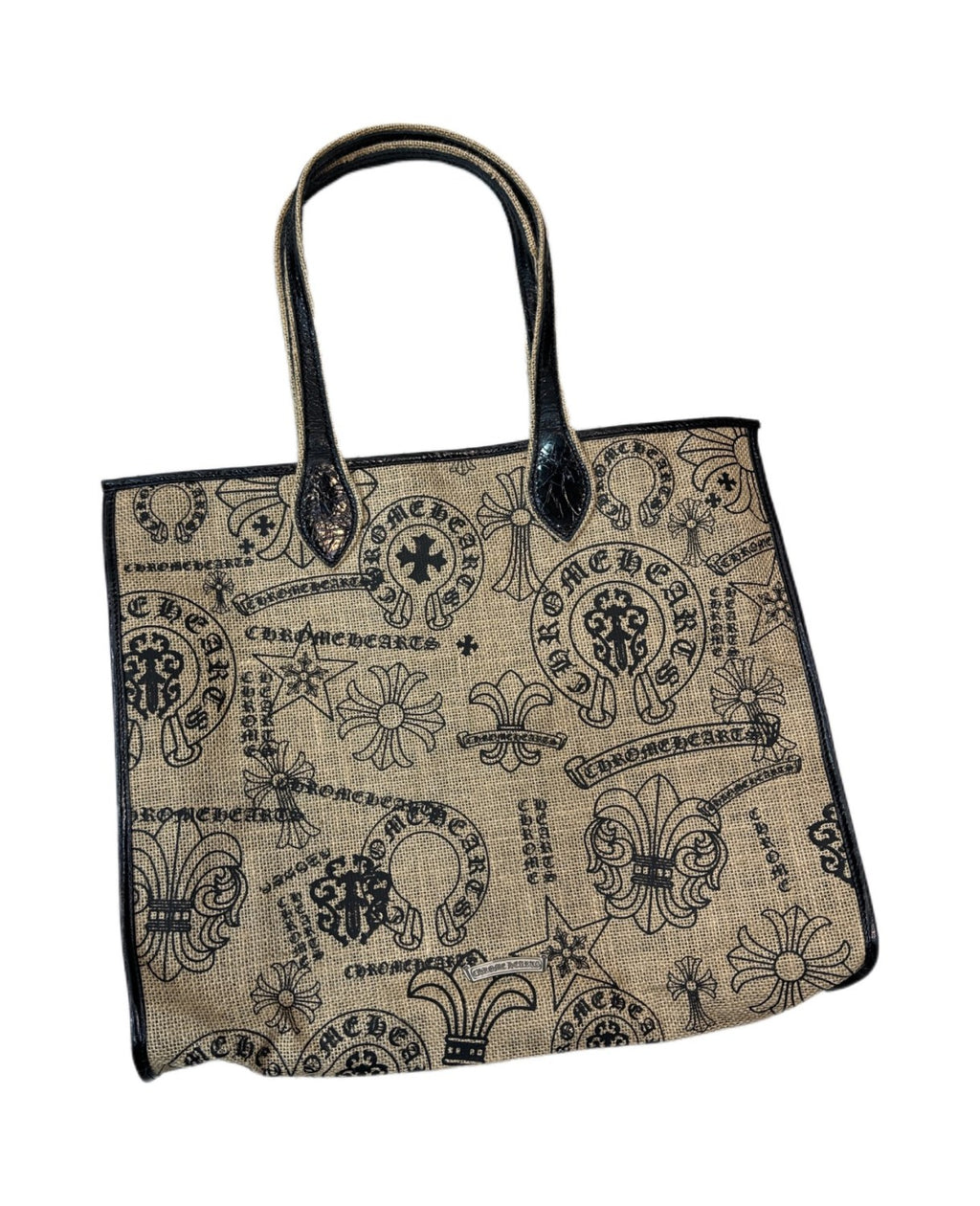 Chrome Hearts Women's All-Over Pattern Printed Straw and Leather Shopping Bag Tote Bags Handbag #77937