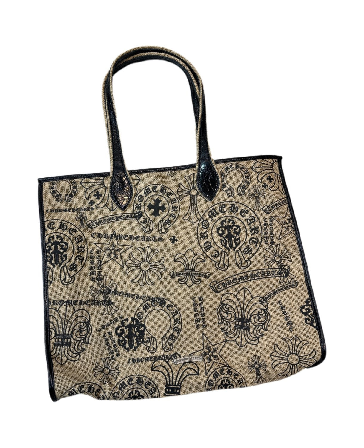 Chrome Hearts Women's All-Over Pattern Printed Straw and Leather Shopping Bag Tote Bags Handbag #77937