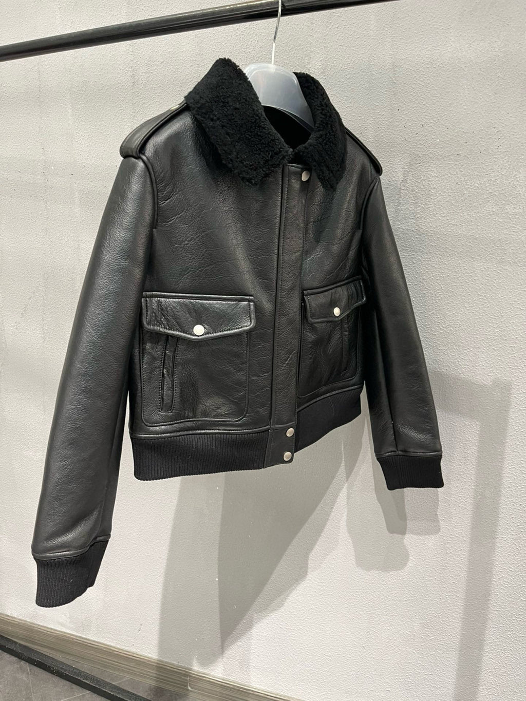 Saint Laurent Men's Winter Black Pilot Single Breasted Zipper Leather Jacket #98459