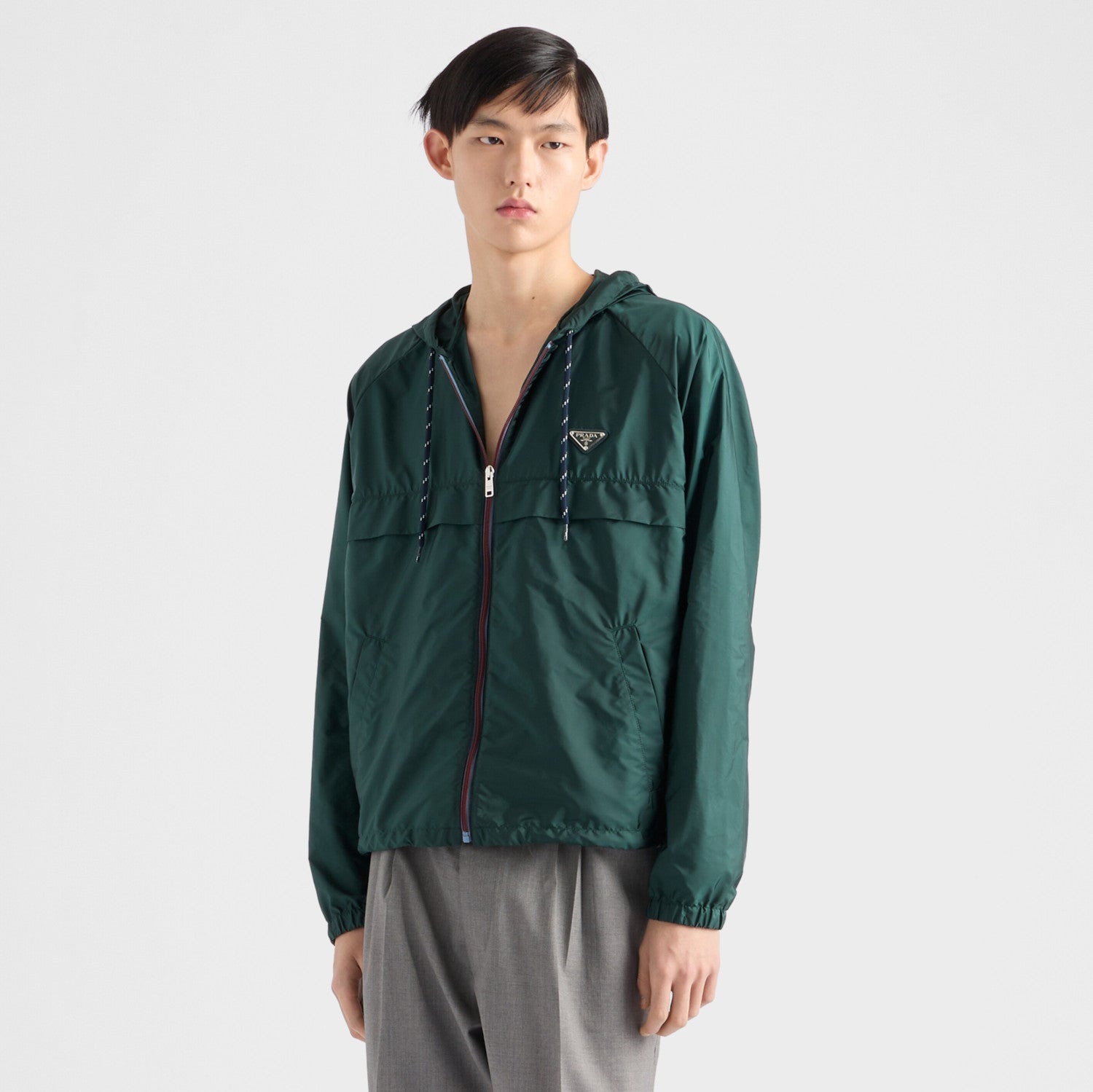 Prada Men's Spring/Summer Casual Fashion Zipper Hooded Elastic Waist Short Sports Jacket Recycled Nylon Short Jacket #78354