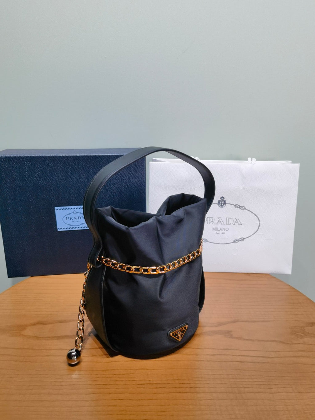 Prada Women's Solid Color Petit Sac Noir Re-Nylon with Nappa Leather Mini Shoulder Bag Bucket Tote Bags #78128