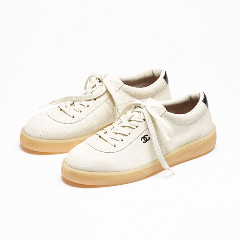 CHANEL Sneakers Suede Calfskin Calfskin White Black #381214